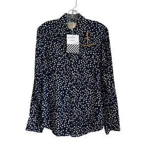NWT Sandrine Rose Polka Dot Button Down Shirt Navy/White Womens XS